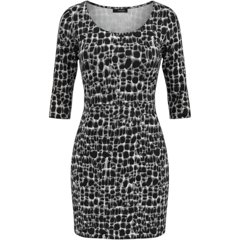 Ann Taylor Petite Dress 00P Black White Abstract Animal Print 3/4 Sleeve Sheath